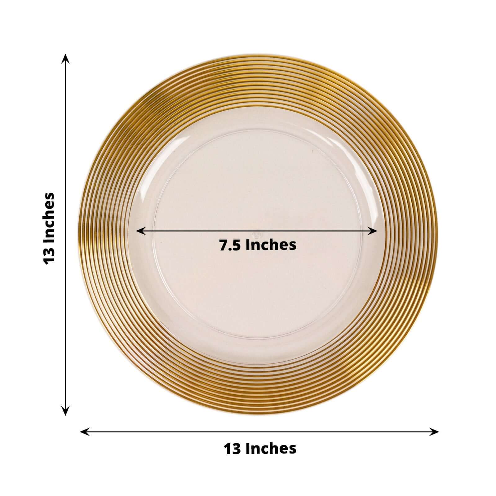 6-Pack Plastic Charger Plates 13" Round Clear with Gold Lined Ring Rim - Classy Dinner Serving Plates - Image 3